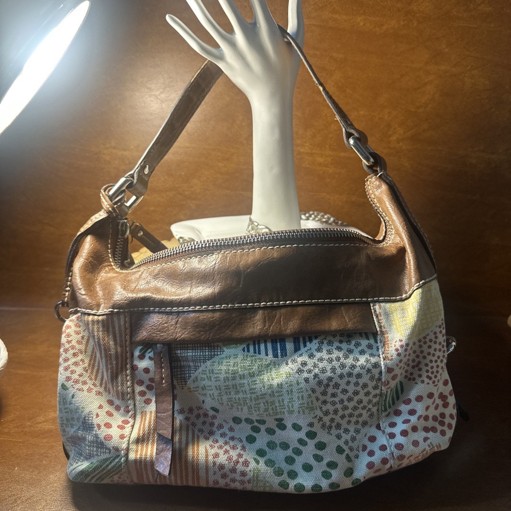 Vintage Fossil Leather Multi-Colored Patchwork Shoulder Bag Satchel Y2K